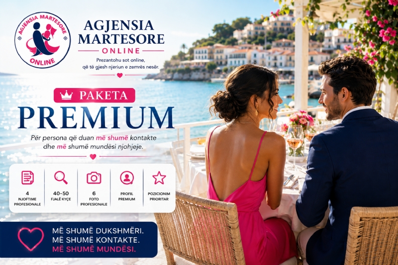 Dëshironi të dalloheni nga profilet e tjera? Paketa PREMIUM e Agjensia Martesore Online ju jep avantazh, status Premium dhe prezantim më të fuqishëm.